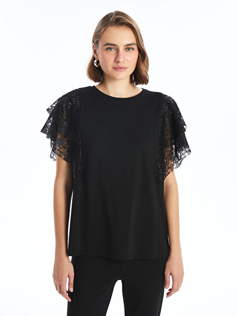 LCWAIKIKI Basic Bisiklet Yaka Düz Kısa Kollu Kadın Bluz - S4OE79Z8-CVL