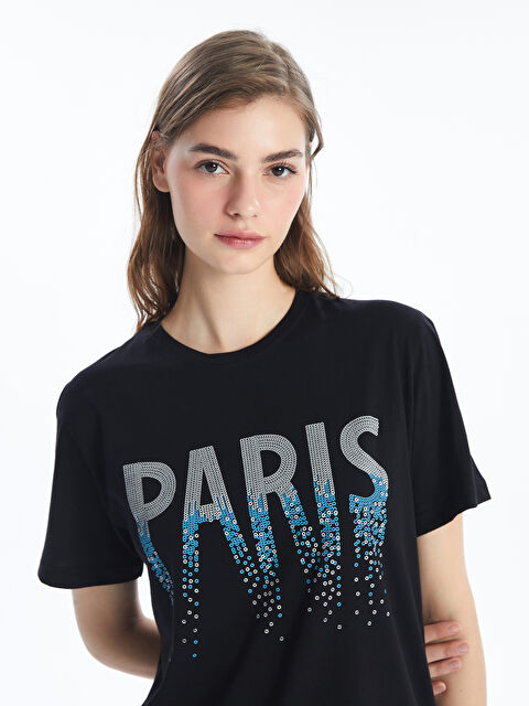 CALİMERA MODA Bisiklet Yaka Baskılı Kadın Tişört - S4OE95Z8-J5E