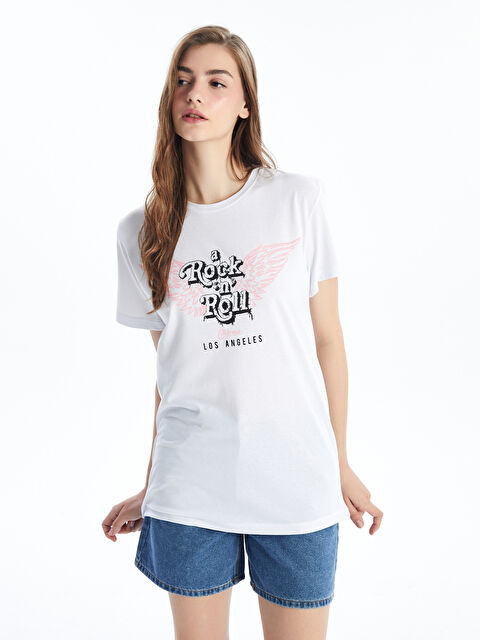 CALİMERA MODA Bisiklet Yaka Baskılı Kadın Tişört - S4OE96Z8-J5E