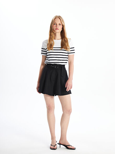 LCW Vision Beli Kemerli Keten Görünümlü Kadın Şort - S4OF66Z8-CVL