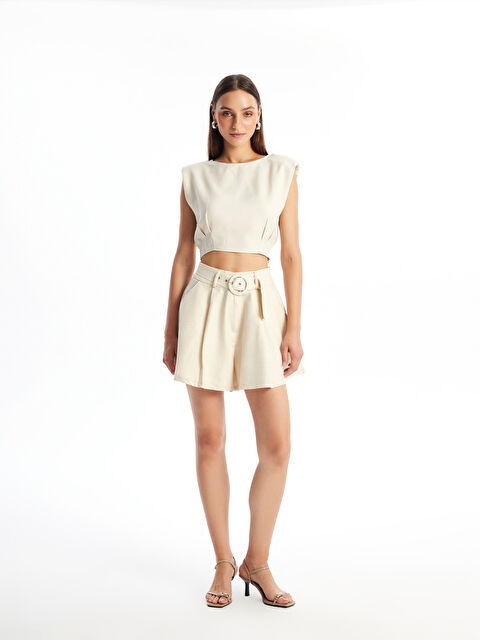 LCW Vision Beli Kemerli Keten Görünümlü Kadın Şort - S4OF66Z8-FPT