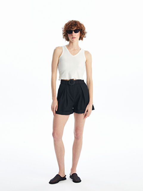 LCW Vision Beli Kemerli Keten Görünümlü Kadın Şort - S4OF67Z8-CVL