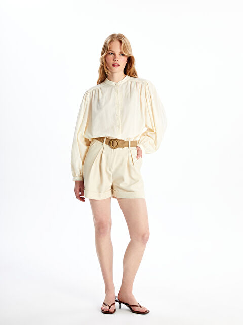 LCW Vision Beli Kemerli Keten Görünümlü Kadın Şort - S4OF67Z8-FPT