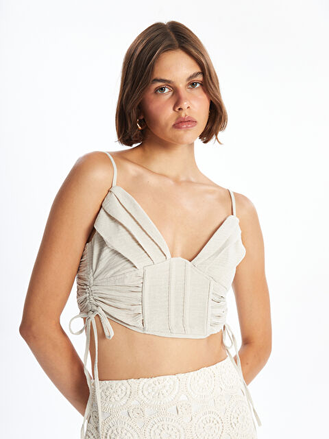 LCW Vision V Yaka Düz Askılı Kadın Crop - S4OF94Z8-Q61