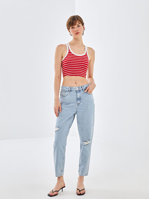 BLAİS Mom Fit Yırtık Detaylı Kadın Jean Pantolon - S4OG75Z8-507