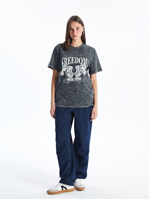 CALİMERA MODA Bisiklet Yaka Baskılı Kadın Tişört - S4OG95Z8-LQ9