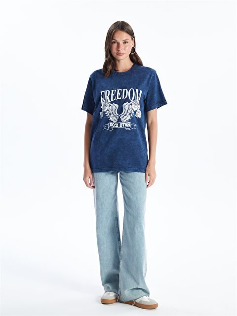 CALİMERA MODA Bisiklet Yaka Baskılı Kadın Tişört - S4OG95Z8-LSJ