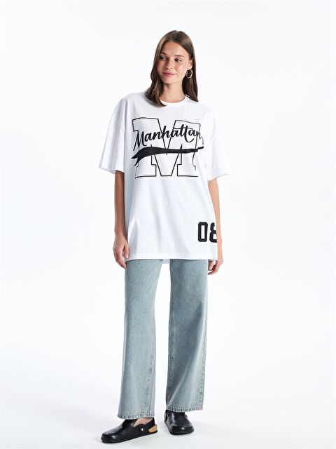 CALİMERA MODA Bisiklet Yaka Baskılı Kadın Tişört - S4OG97Z8-LU7