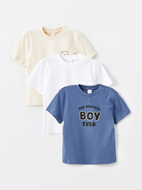 LCW baby Crew Neck Short Sleeve Printed Baby Boys' T-Shirt 3-Pack - S4OI06Z1-UCV