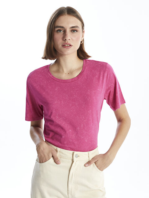 LCWAIKIKI Basic Bisiklet Yaka Düz Kısa Kollu Kadın Tişört - S4OI33Z8-H2G