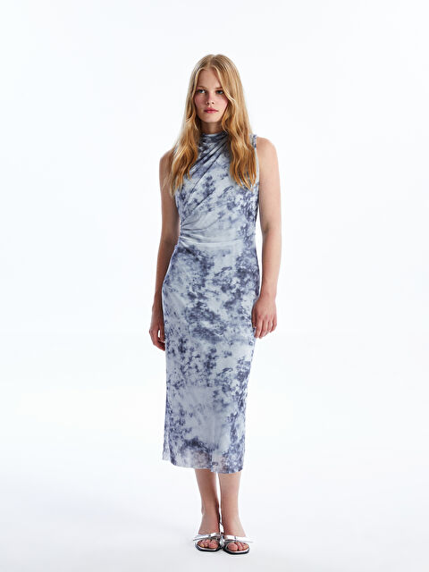 LCW Vision Dik Yaka Batik Desenli Kadın Abiye Elbise - S4OI60Z8-LRW