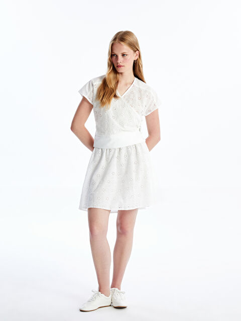 Natuvera Beli Lastikli Kendinden Desenli Kadın Etek - S4OL14Z8-J5E