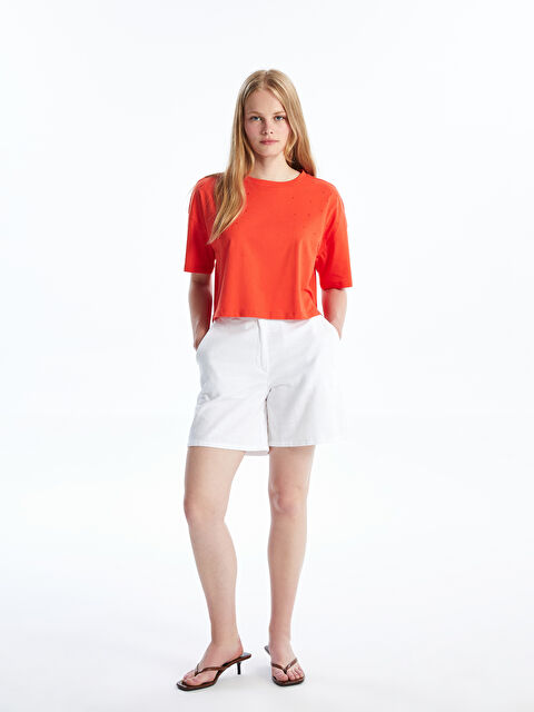 Natuvera Standart Fit Düz Keten Görünümlü Kadın Şort - S4OL29Z8-J5E