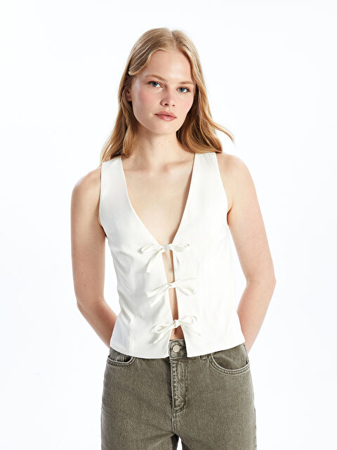 LCW Vision V Yaka Düz Poplin Kadın Yelek - S4OL77Z8-R9J