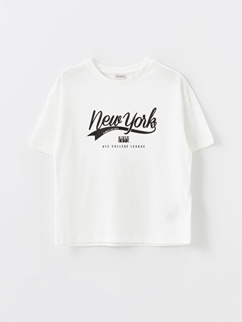 LCW Kids Bisiklet Yaka New York Baskılı Kız Çocuk Tişört - S4ON03Z4-Q6K