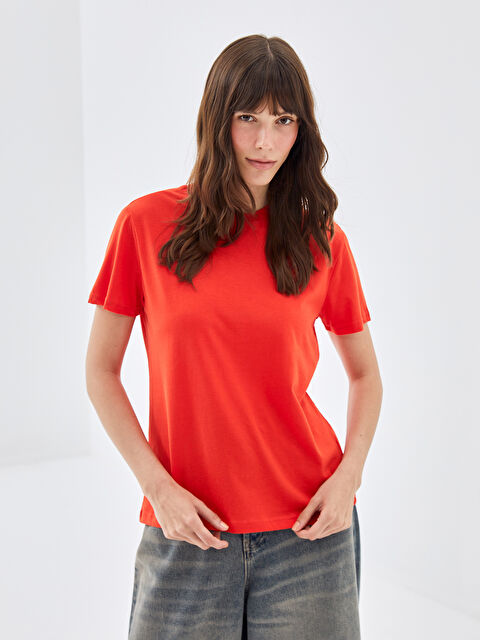 BLAİS Bisiklet Yaka Düz Kısa Kollu Oversize Kadın Tişört - S4ON20Z8-SWY