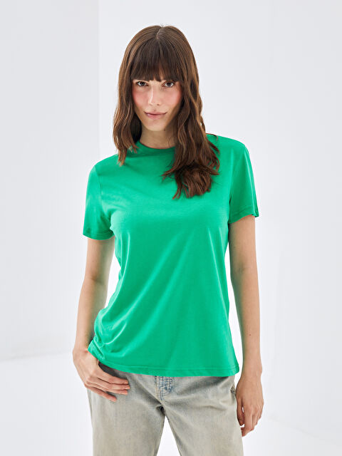 BLAİS Bisiklet Yaka Düz Kısa Kollu Kadın Tişört - S4ON30Z8-TPT