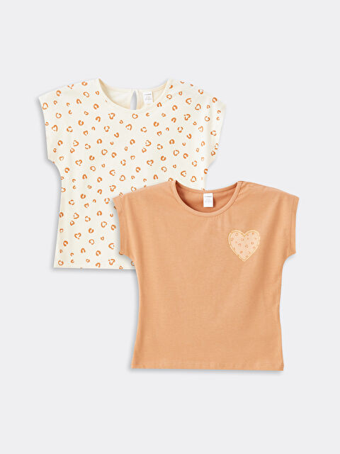 LCW Kids Bisiklet Yaka Kısa Kollu Baskılı Kız Bebek Tişört 2'li - S4OP06Z1-LRA