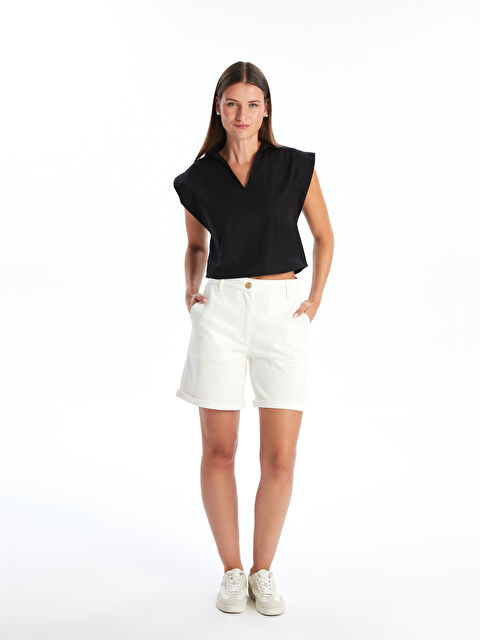 Natuvera Standart Fit Düz Gabardin Kadın Şort - S4OP43Z8-QVB