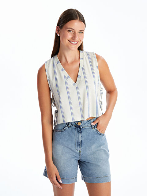 Natuvera V Yaka Çizgili Kadın Bluz - S4OQ25Z8-YVB