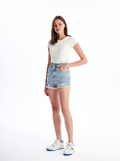 XSIDE Ekstra Dar Fit Yırtık Detaylı Kadın Jean Şort - S4OQ82Z8-VYD