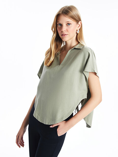 Natuvera Gömlek Yaka Crop Kadın Bluz - S4OR61Z8-YUA