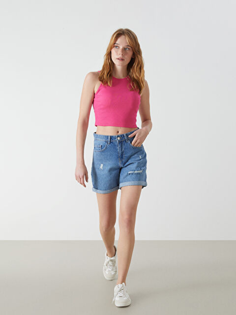 LCW Jeans Boyfriend Fit Yırtık Detaylı Kadın Jean Şort - S4OR97Z8-311