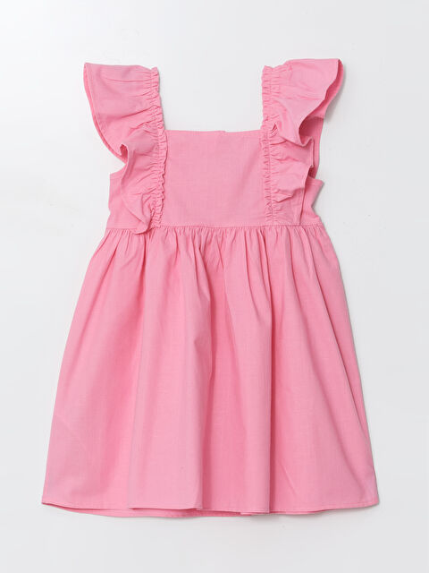 LCW Kids Kare Yaka Keten Karışımlı Kız Çocuk Elbise - S4OT45Z1-FNL