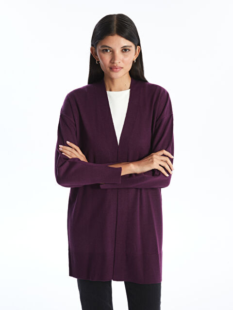 LCW Modest كارديجان نسائي بياقة شال مُخَطَّط بأكمام طويلة - W40026Z8-JRP