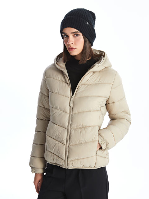 LCW Vision Kadın Kapüşonlu Düz Şişme Mont - W40075Z8-YBG