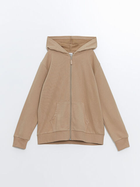 LCW Kids Kapüşonlu Basic Uzun Kollu Kız Çocuk Fermuarlı Sweatshirt - W40156Z4-YJC