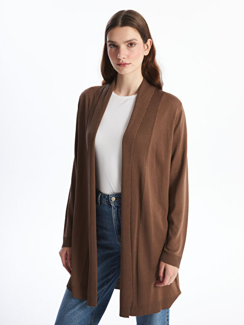 LCWAIKIKI Basic Şal Yaka Düz Uzun Kollu Kadın Triko Hırka - W40161Z8-DU7