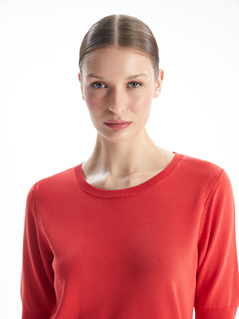 LCWAIKIKI Basic Bisiklet Yaka Düz Kısa Kollu Kadın Triko Kazak - W40174Z8-GYE