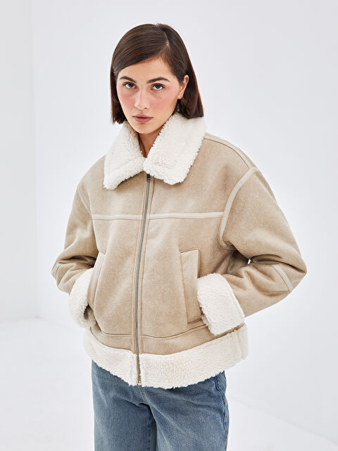 LCW Vision Gömlek Yaka Düz Süet Görünümlü Kadın Mont - W40394Z8-V9H