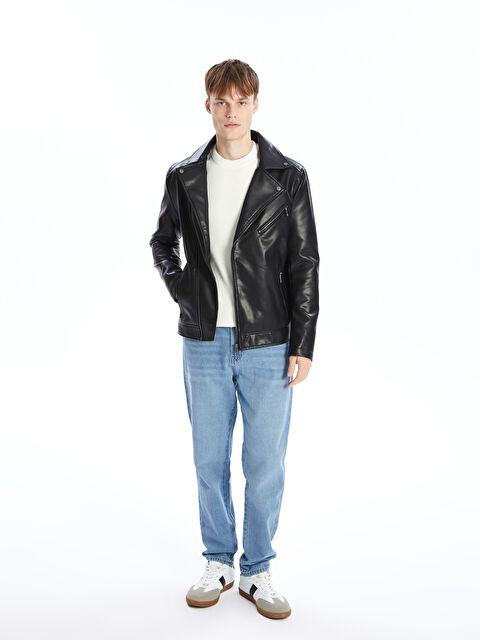 XSIDE Slim Fit Erkek Deri Görünümlü Ceket - W40444Z8-CVL