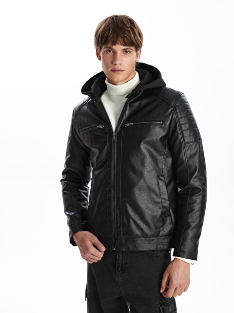 XSIDE Slim Fit Erkek Deri Görünümlü Ceket - W40446Z8-CVL