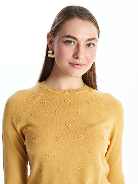 LCWAIKIKI Basic Bisiklet Yaka Çiçekli Kadın Triko Kazak - W40466Z8-GBM