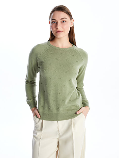 LCWAIKIKI Basic Bisiklet Yaka Çiçekli Kadın Triko Kazak - W40466Z8-GUY