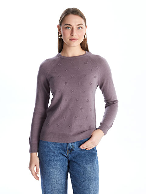 LCWAIKIKI Basic Bisiklet Yaka Çiçekli Kadın Triko Kazak - W40466Z8-LXY