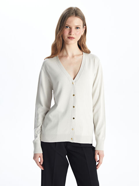 LCWAIKIKI Basic V Yaka Kadın Triko Hırka - W40468Z8-YJ4