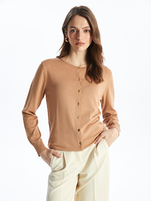 LCWAIKIKI Basic Bisiklet Yaka Düz Uzun Kollu Kadın Triko Hırka - W40469Z8-JJL