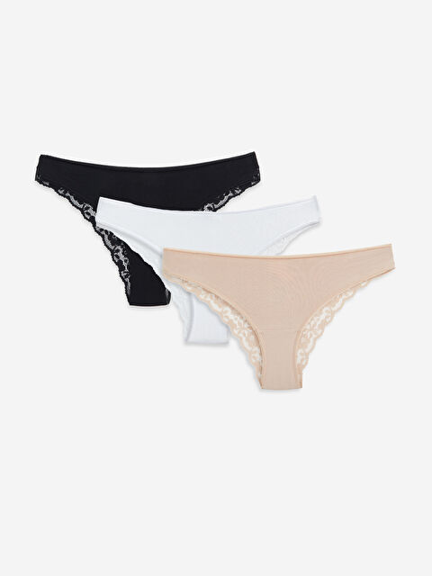 LCW DREAM سراويل برازيلية بتفاصيل دانتيل - عبوة من ٣ قطع - W40518Z8-CVL