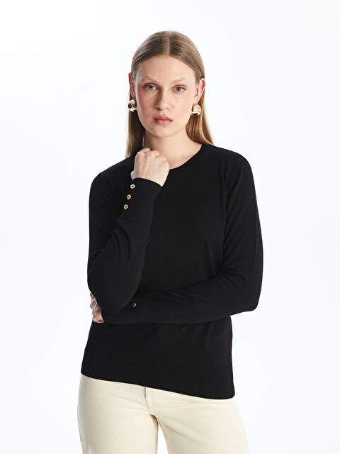 LCWAIKIKI Basic Bisiklet Yaka Düz Uzun Kollu Kadın Triko Kazak - W40597Z8-CVL