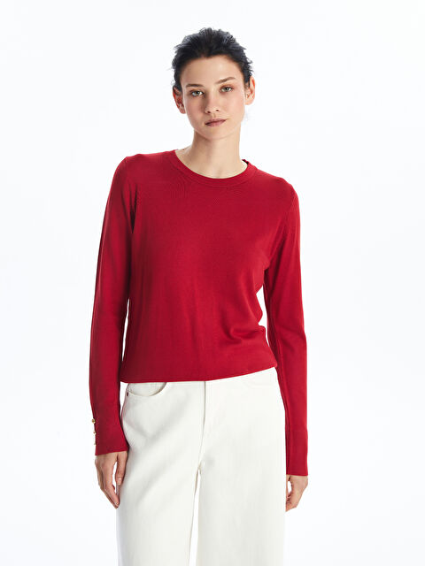 LCWAIKIKI Basic Bisiklet Yaka Düz Uzun Kollu Kadın Triko Kazak - W40597Z8-R3R