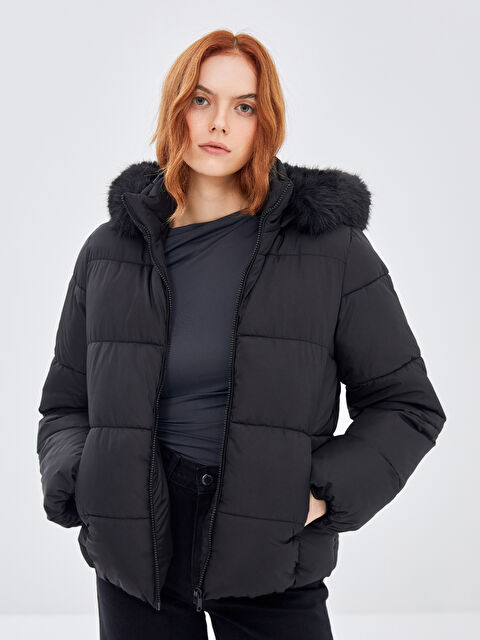 LCW Vision Kadın Kapüşonlu Düz Şişme Mont - W40726Z8-CVL