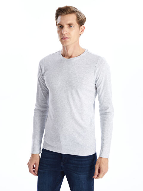 LCWAIKIKI Classic Bisiklet Yaka Uzun Kollu Penye Erkek Tişört - W40848Z8-DFL