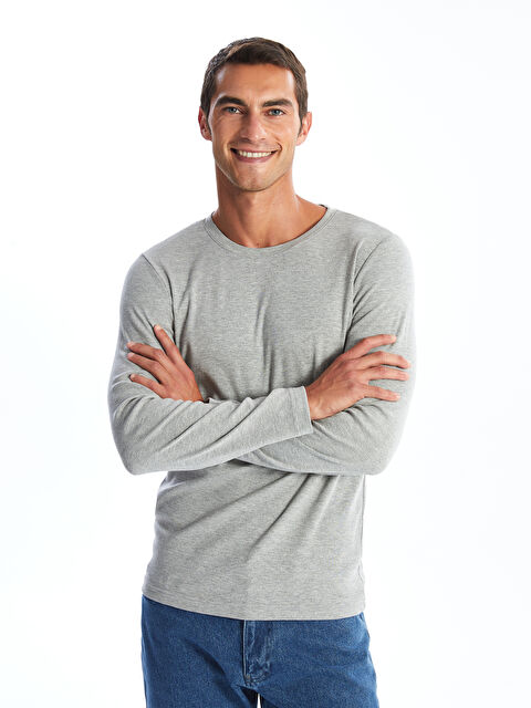 LCWAIKIKI Classic Bisiklet Yaka Uzun Kollu Penye Erkek Tişört - W40848Z8-DKY