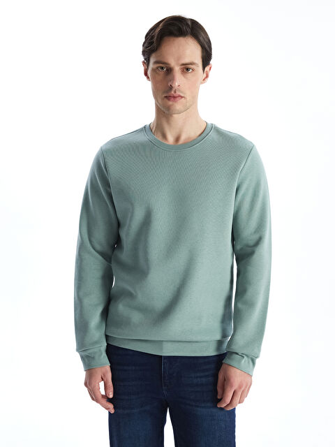LCWAIKIKI Basic Bisiklet Yaka Uzun Kollu Erkek Kalın Sweatshirt - W40850Z8-YHB