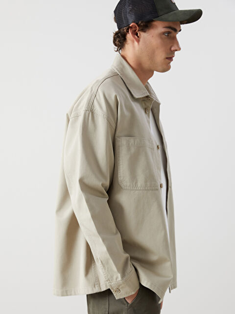 XSIDE Relaxed Fit Long Sleeve Twill Men's Shirt Jacket - W40883Z8-SHF