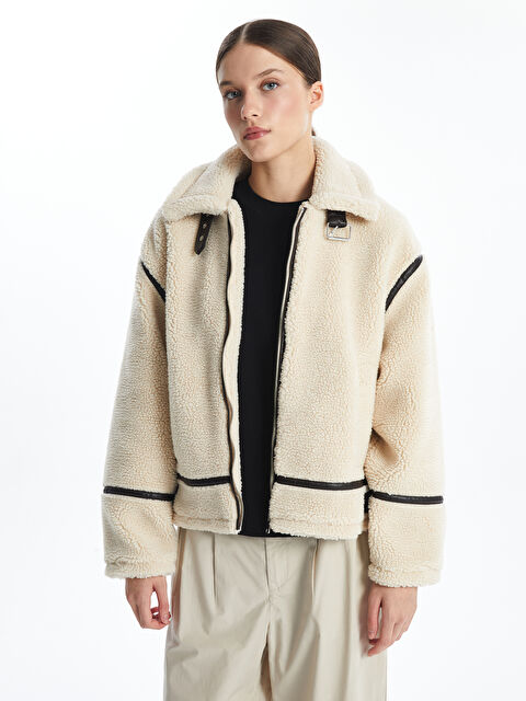 LCW Vision Kadın Ceket Yaka Düz Pelüş Mont - W40955Z8-R9J